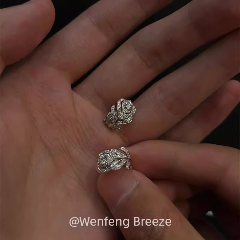 Naušnice s perom od srebra s dijamantima, bakreno elektroplatisane, elegantne ženske naušnice