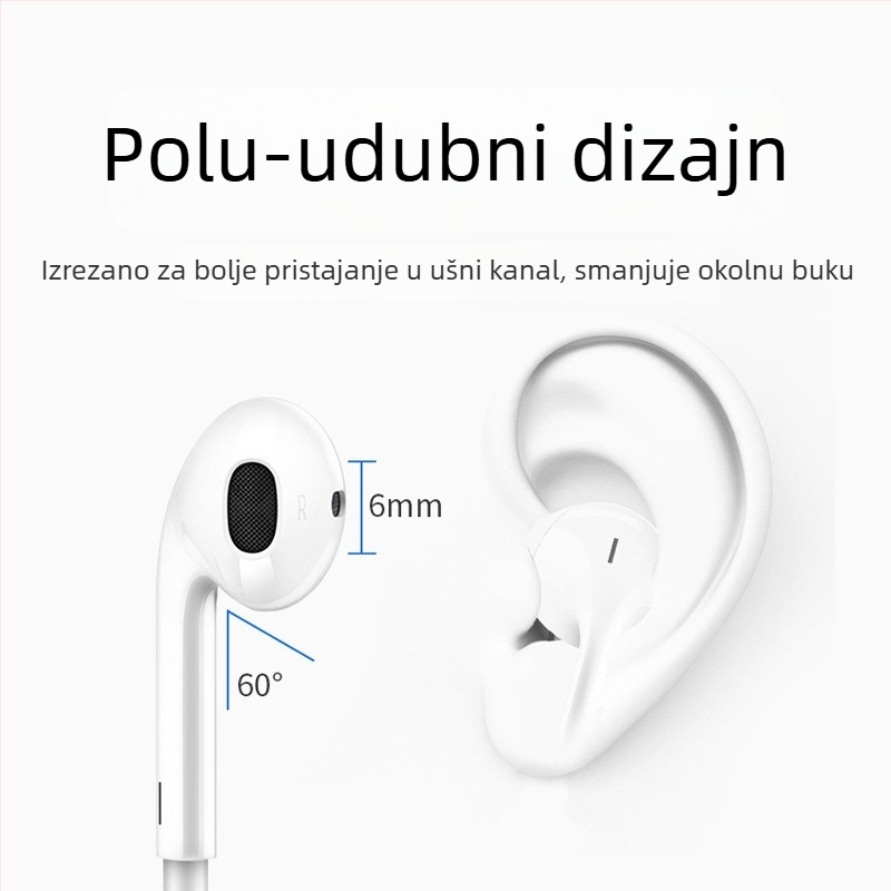 Type-C In-Ear žične slušalice s inline kontrolom, pogonski zavoj (move coil) upravljač, kabel 1,2 m, Android kompatibilno