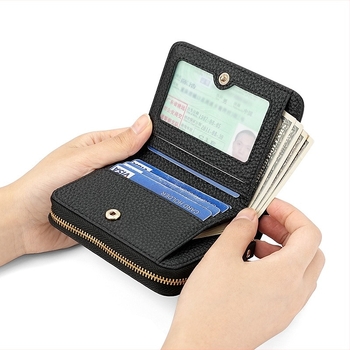 Ženski novčanik od prave kože, prvi sloj teleće kože, RFID zaštita, višekartni i novčanik za sitan novac, prugasti uzorak, ultra lagan i izdržljiv