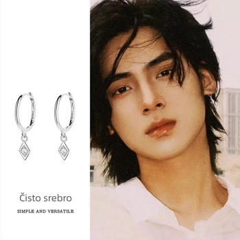 S925 srebrne naušnice, Geometrijski romb, Unisex, Jedinstven stil, Premaz bijelim zlatom