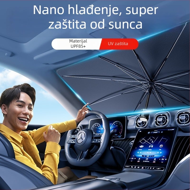 Sjenilo za prednje staklo automobila, universalno, teleskopskom montažom, aluminijska folija, jednostavan stil