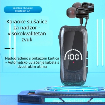 Bluetooth lavalier slušalica s izvučnim uhom za karaoke, redukcija šumova, jedno uho, hands-free, domet 15 m, BT 5.0, preko 8 sati baterije