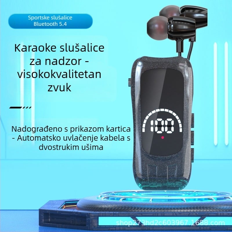 Bluetooth lavalier slušalica s izvučnim uhom za karaoke, redukcija šumova, jedno uho, hands-free, domet 15 m, BT 5.0, preko 8 sati baterije