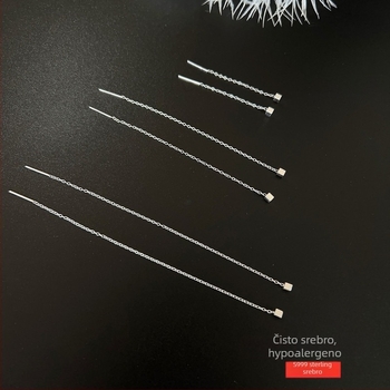 Geometrijske četvrtaste srebrne naušnice 999 za žene, srebrni lančić za uho od Happy Silversmith