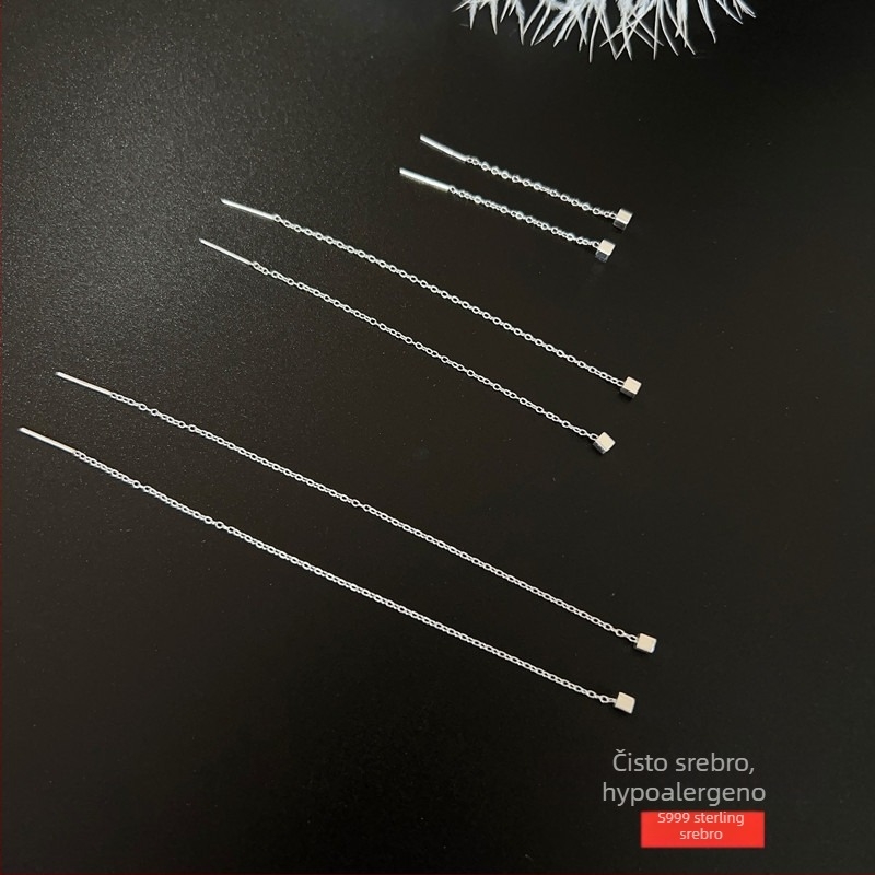 Geometrijske četvrtaste srebrne naušnice 999 za žene, srebrni lančić za uho od Happy Silversmith
