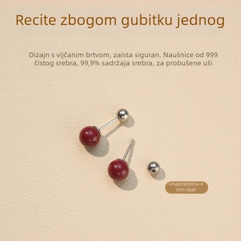 Geometrijske cinnabar naušnice, 999 srebro, etnički stil, marka First Wife, proljeće 2024