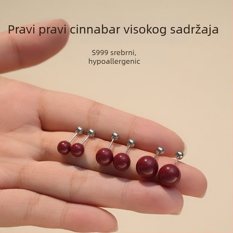 Geometrijske cinnabar naušnice, 999 srebro, etnički stil, marka First Wife, proljeće 2024