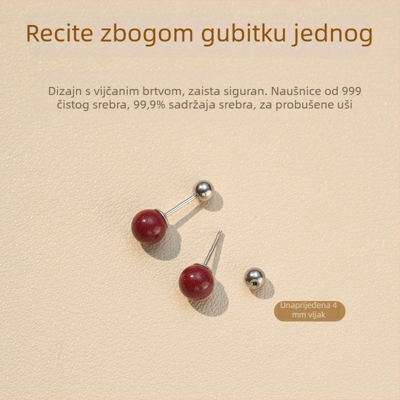 Geometrijske cinnabar naušnice, 999 srebro, etnički stil, marka First Wife, proljeće 2024
