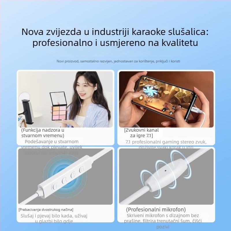 riksoin Sk01 In-ear, žične slušalice s 7.1-kanalnim zvukom, mikrofon s aktivnim poništavanjem buke i inline upravljačem, Android kompatibilno, 1,6 m kabel