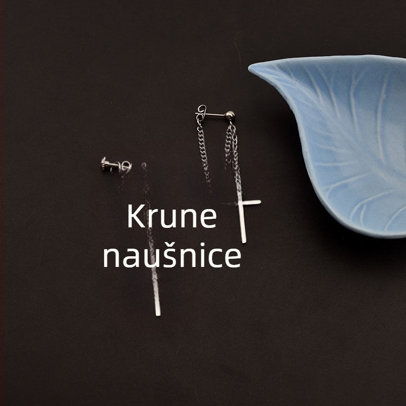 Clip-on naušnice s križnim lancem, korejskog stila, legura, elektroplatirano, model W16/W17