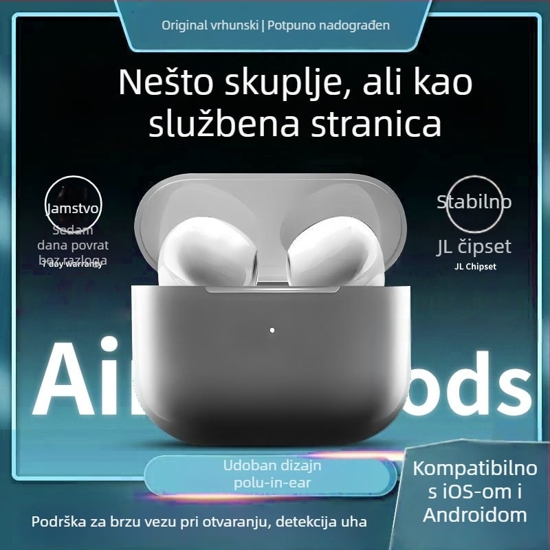 Apple-kompatibilne bežične slušalice — Bluetooth 5.3, redukcija buke, bežično punjenje, do 8 sati trajanja baterije