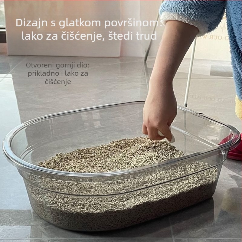 Kutija za pijesak za mačke s gornjim ulazom, poluzatvorena, prozirna, jednostavna za čišćenje, za mačke i pse