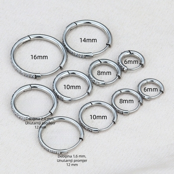 Nerđajući čelik minimalistične kružne naušnice s mikro ugradnjom cirkona, unisex