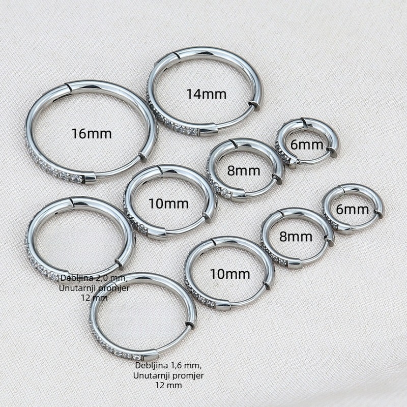 Nerđajući čelik minimalistične kružne naušnice s mikro ugradnjom cirkona, unisex