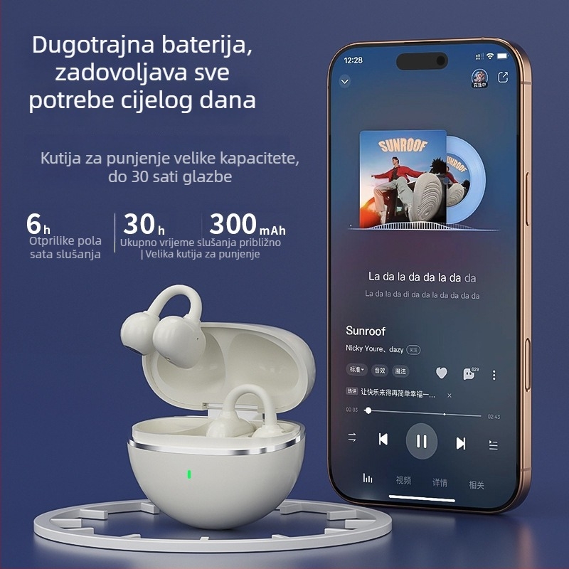 Bluetooth slušalice s klipsom za uho, redukcija buke, dugi trajanje baterije >8h, stereo zvuk, domet 10 m, Bluetooth 5.4