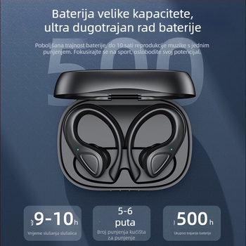 Bežične Bluetooth slušalice s držačem za uho, Bluetooth 5.3, domet 15 m, vodootporne, trajanje baterije >8 h, niska latencija za esport