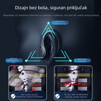 Bežične Bluetooth slušalice s držačem za uho, Bluetooth 5.3, domet 15 m, vodootporne, trajanje baterije >8 h, niska latencija za esport