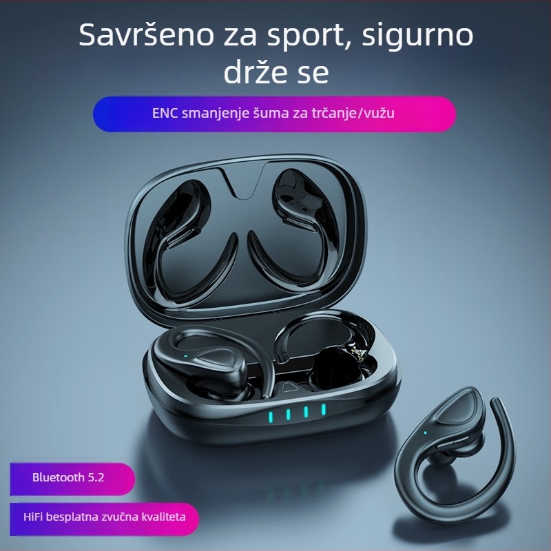 Bežične Bluetooth slušalice s držačem za uho, Bluetooth 5.3, domet 15 m, vodootporne, trajanje baterije >8 h, niska latencija za esport