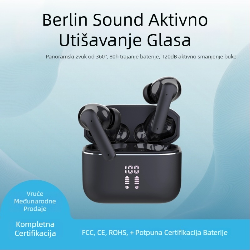 TWS bežične slušalice Bluetooth 5.3 s digitalnim zaslonom, redukcija buke, domet 10 m, IPX5 vodootpornost