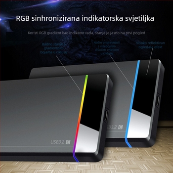 Shuole U25n-l 2,5-inčni eksterni HDD kućište s Type-C bez alata, RGB indikator, USB 3.2 Gen 1 (5 Gbps), PC+ABS, podržava do 6TB