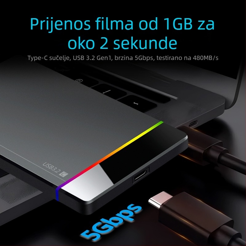 Shuole U25n-l 2,5-inčni eksterni HDD kućište s Type-C bez alata, RGB indikator, USB 3.2 Gen 1 (5 Gbps), PC+ABS, podržava do 6TB