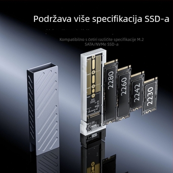 M.2 NVMe/SATA USB 3.1 vanjsko kućište – aluminijska legura, podrška do 4TB, 6/10 Gbps, 450/800 MB/s