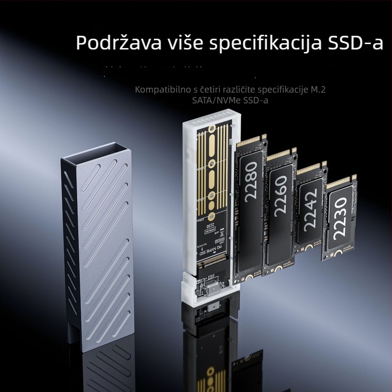 M.2 NVMe/SATA USB 3.1 vanjsko kućište – aluminijska legura, podrška do 4TB, 6/10 Gbps, 450/800 MB/s