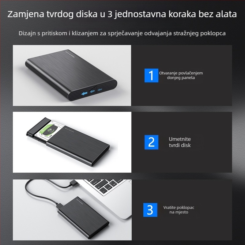 2,5-inčna vanjska kutija SATA za tvrdi disk, USB 3.0, 5 Gbps, aluminijska legura, model FA-08US, OEM podrška
