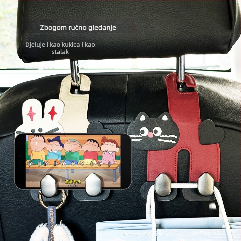 Kuka za stražnje sjedalo automobila – dvostruka kuka, legura, crtani stil, unutarnje skladištenje