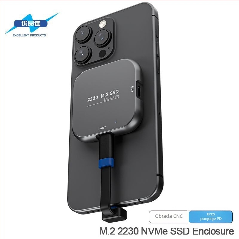 Vanjsko kućište za M.2 NVMe 2230 SSD, USB-C 10Gbps, aluminijsko kućište, podržava do 4TB