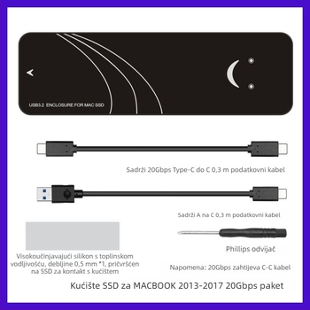 SSD kućište za MacBook Air/Pro (2013–2017), USB 3.2 Gen2 Type-A, do 3 TB, model Enc2mac-j31, materijal PCB