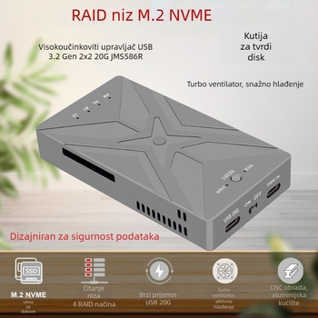 M.2 NVMe SSD RAID kućište s Type-C USB 3.2 Gen2x2, 20Gbps, aluminijska legura, do 4TB, model PH8586R