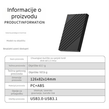 Vanjska SATA kutija za prijenosni tvrdi disk, USB 3.0, model C200, brenda Create blue, materijal ABS+PC, podržava kapacitet 256GB–6TB, brzina prijenosa 5Gbps, 1 godina jamstva
