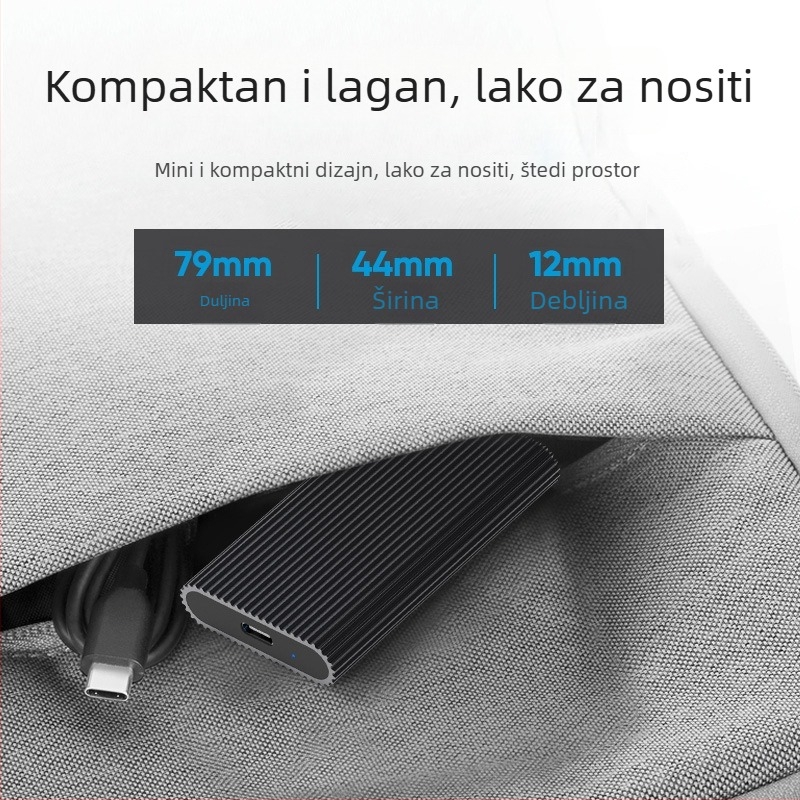 Lanshuo M3T vanjski kućište za mSATA SSD, Type-C na USB 3.1, aluminijska legura, podržava do 2TB, 6 Gbps