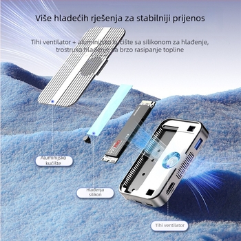 Vanjska kutija M.2 NVMe za SSD, aluminijska legura, magnetska MagSafe, USB-C 10Gbps, podržava do 8TB
