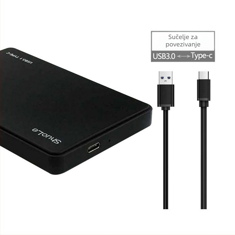 Vanjska kutija za 2,5-inčni SATA disk s USB 3.1 Type-C, dizajn bez vijaka, ABS+PC, podrška do 3 TB