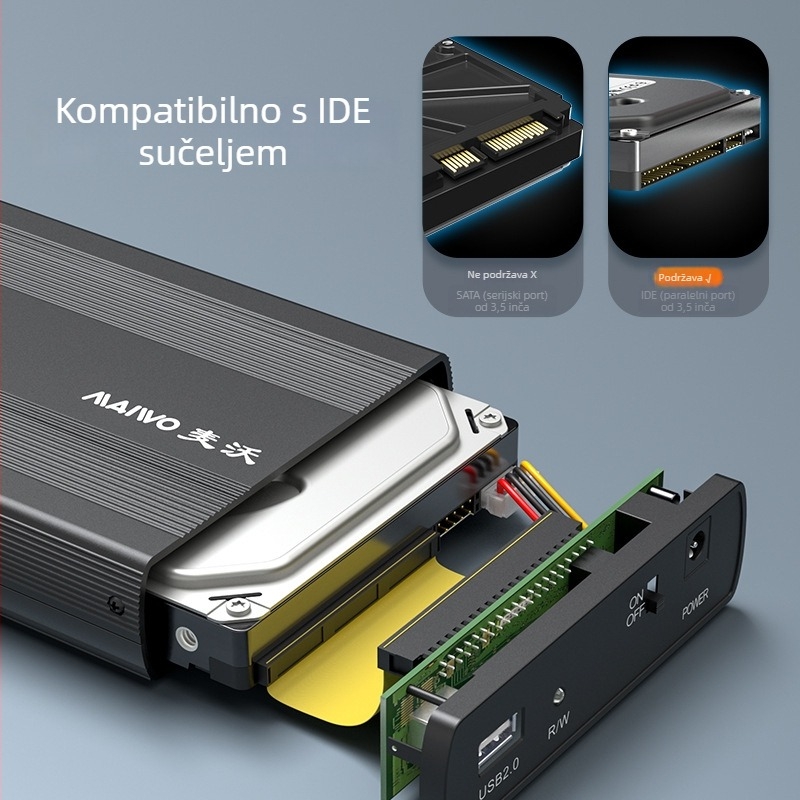 MAIWO K3502U2I IDE vanjska kutija za HDD 3,5 inča, USB 2.0, kućište od aluminijske zlitine + ABS, podržava do 2TB