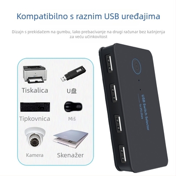Walbuss USB-204 USB 2.0 prekidač/hub, 2 ulaza, 4 izlaza, 1 m kabel, bez vanjskog napajanja, 480 Mbps