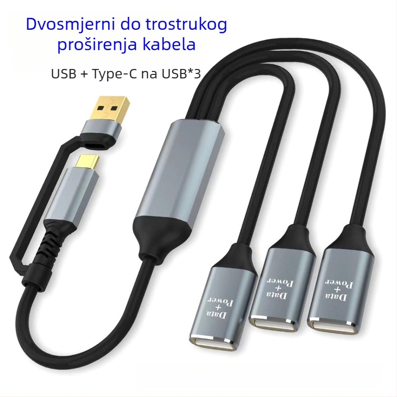 USB Type-C na USB 2.0 hub s 3 porta, kabel 30 cm, OTG podaci