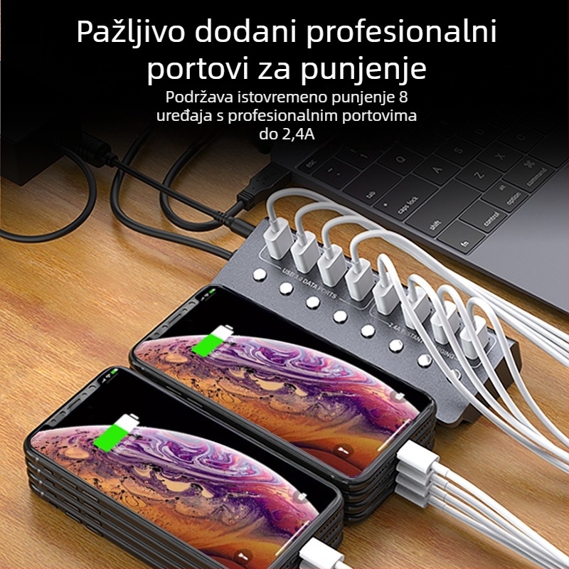 USB 3.0 hub, 8 portova, aluminijsko kućište, napajanje preko USB-a (bez eksternog napajanja), kabel 1 m, 5 Gbps