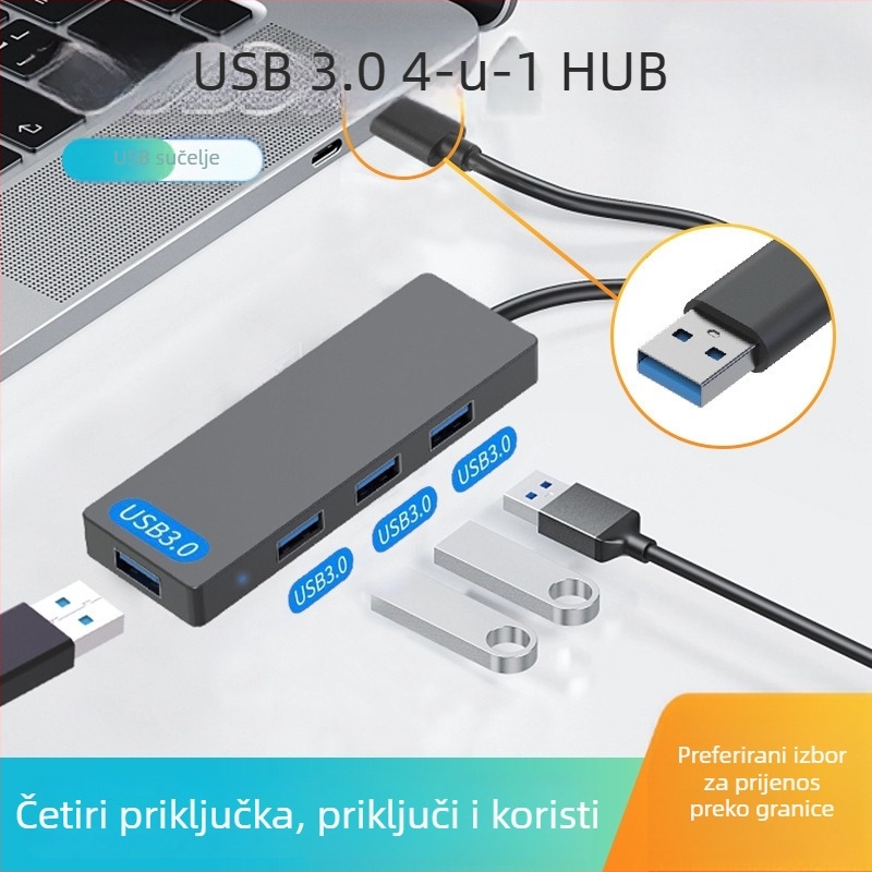 USB 3.0 hub s 4 porta, vanjsko napajanje, 5 Gbps, kabel 0,15 m (Model Hub-004)