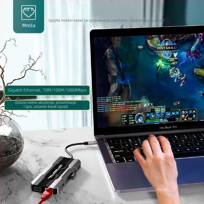 Višenamjenski USB-C docking station s HDMI izlazom, brzina prijenosa 5 Gbps, 4K@30Hz / 1080P@60Hz, bez vanjskog napajanja, model Hyd-9913t