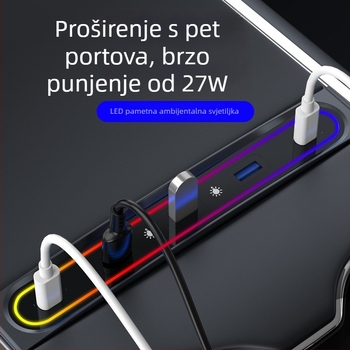 Tesla Model 3/Y punjački hub za pretinac za rukavice u središnjoj konzoli, 6 USB-C portova, kabel duljine 1 m, 27W brzo punjenje, bez vanjskog napajanja