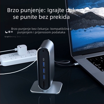 Type-C 12-in-1 docking stanica USB hub za prijenosno računalo s vanjskim napajanjem, kabel 40 cm, USB-C sučelje, brzina prijenosa 3.2