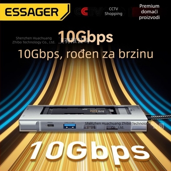 ESSAGER 8-in-1 proširena docking stanica s USB HUB-om i M.2 SSD kućištem - USB 3.2 Gen2, 10 Gbps