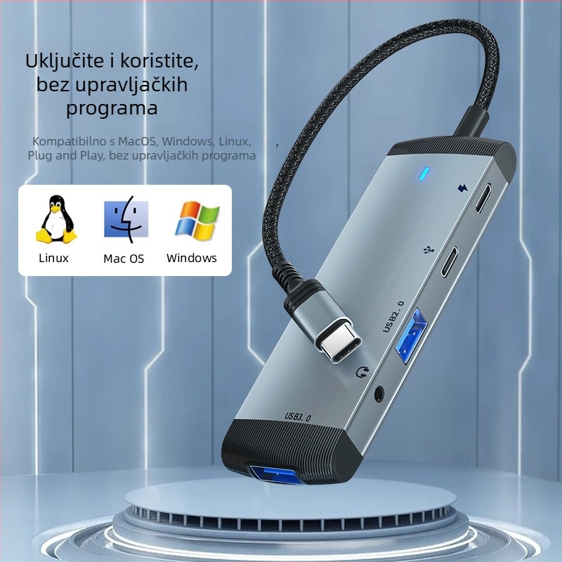 Type-C docking stanica, USB hub s 1-6 portova, 5Gbps, vanjsko napajanje, MH368