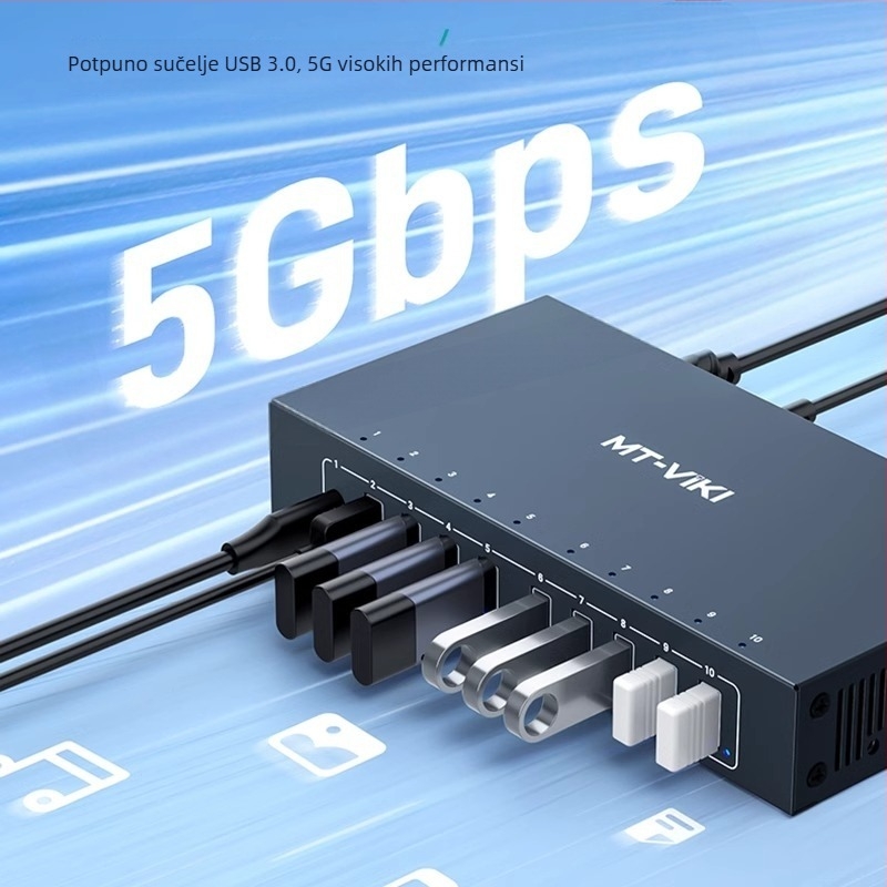 Industrijski USB 3.0 hub s 10 portova, vanjskim napajanjem, brzina prijenosa 5 Gbps
