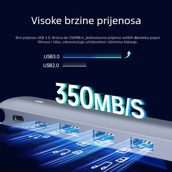 Type-C docking stanica šest u jedan USB hub, brzina prijenosa 5 Gbps, USB-C sučelje, do šest portova, bez vanjskog napajanja