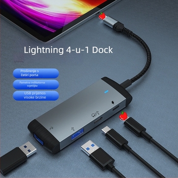 Lightning na USB 3.0 docking stanicu s punjenjem i zvukom, 4-u-1 proširenje, Lightning sučelje, 480 Mbps, vanjsko napajanje