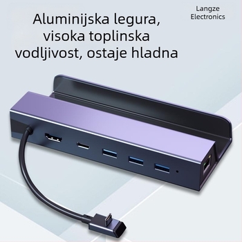 Šest-u jedan Type-C docking stanica za bazu prijenosne gaming konzole – HDMI izlaz 4K60Hz, USB-C 5Gbps prijenos, Gigabit Ethernet, bez vanjskog napajanja
